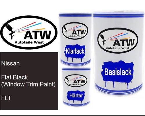 Nissan, Flat Black (Window Trim Paint), FLT: 500ml Lackdose + 500ml Klarlack + 250ml Härter - Set, von ATW Autoteile West.